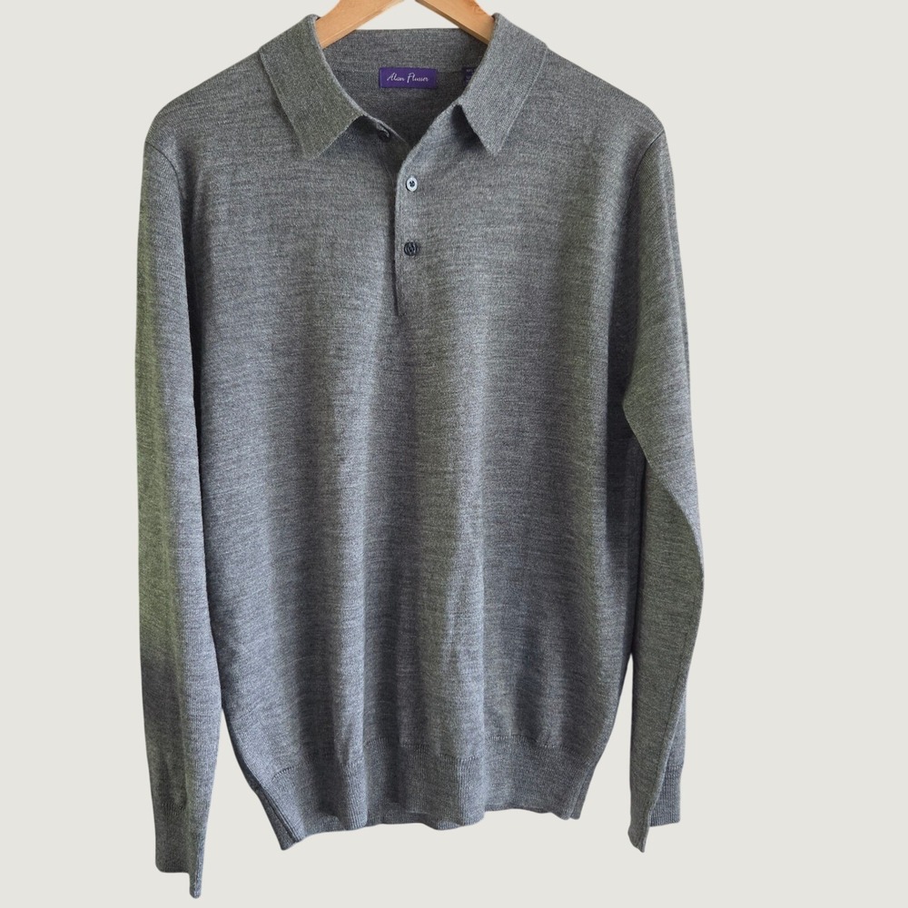 Alan Flusser Mens Merino Wool Blend Long Sleeve Polo Sweater Grey Size M